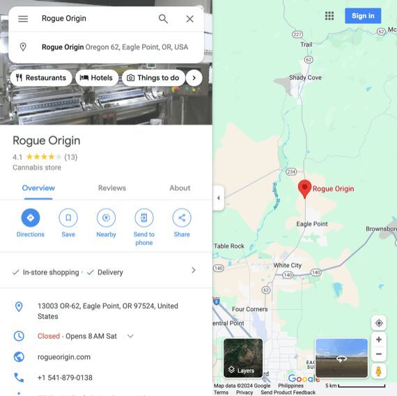 screenshot of Rogue Origin's Google Business Profile