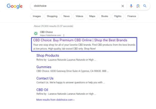 CBD Choice Google search meta tags