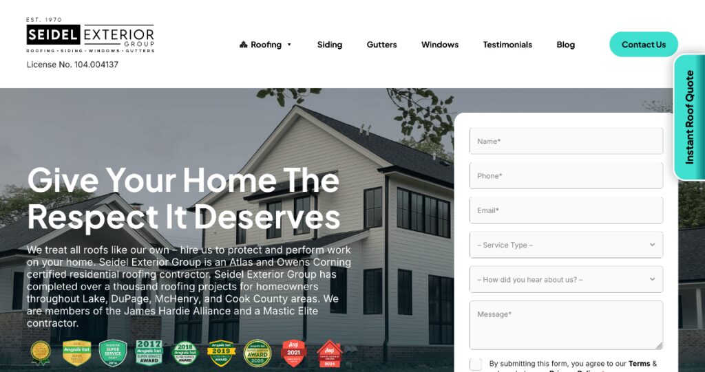 Seidel Exterior Group homepage screenshot