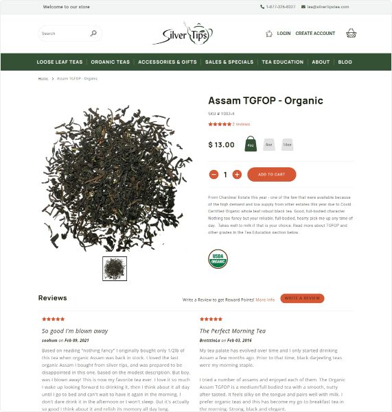 Silver Tips Tea’s Product page
