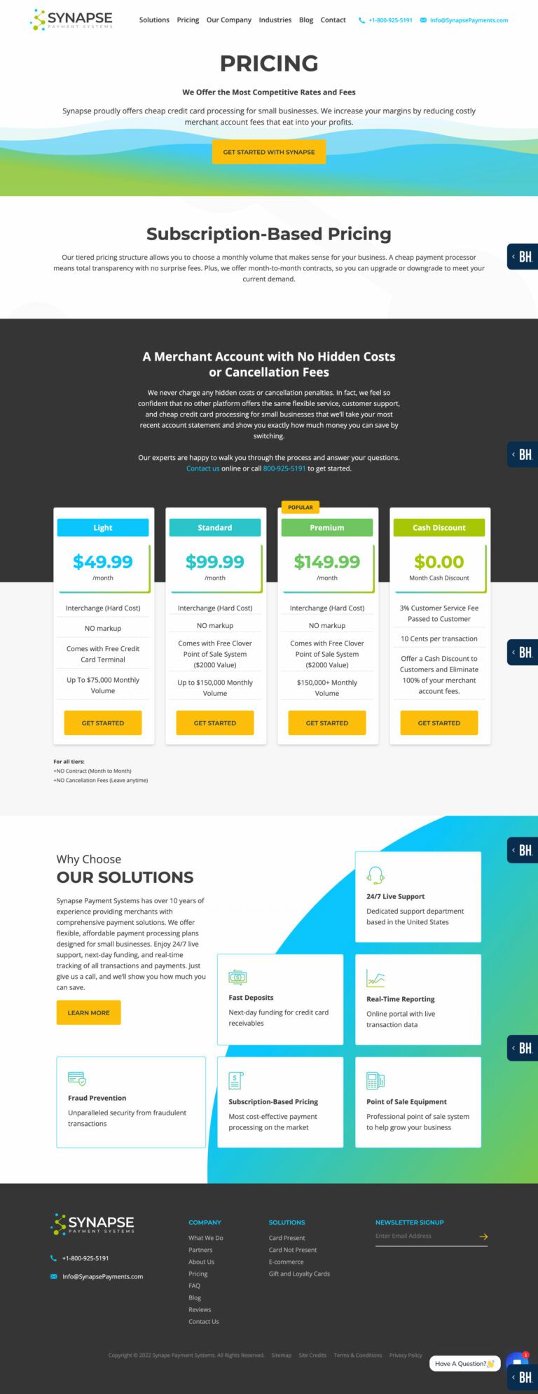Pricing page for Synapse Payments