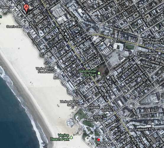 Map of Venice Beach, LA, showing our offices proximity to shooting