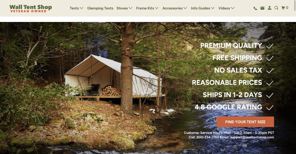 Wall Tents Shop homepage screenshot