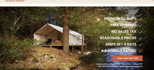 Wall Tents Shop homepage screenshot