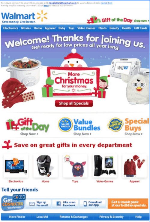 Walmart Christmas welcome holiday marketing email