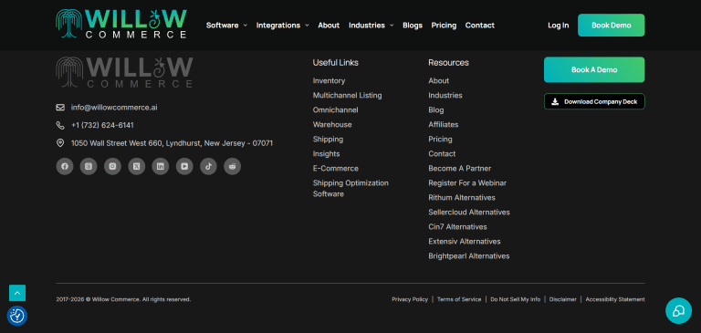 Willow Commerce footer