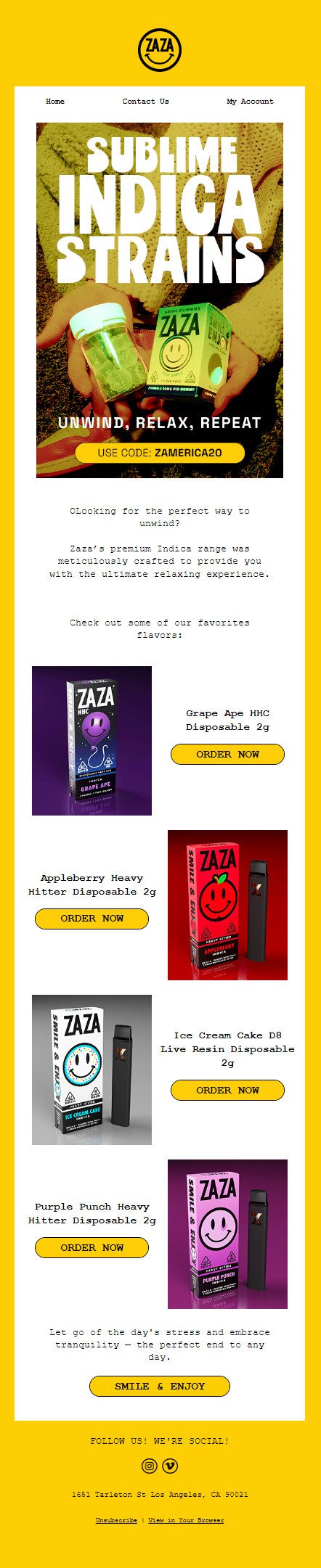 Zaza THC Sublime Indica Strains Collection Email Template