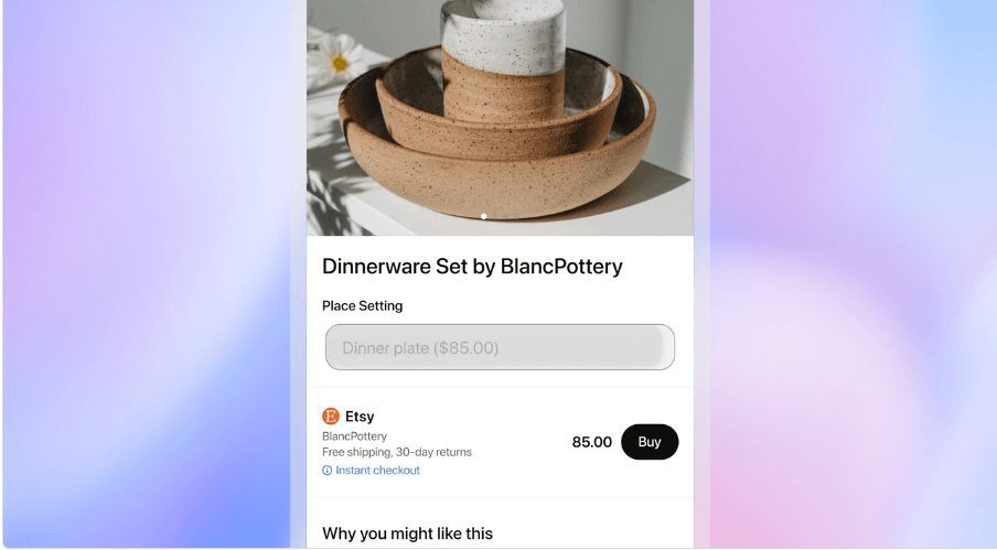 A screenshot a dinnerware set purchase page inside ChatGPT