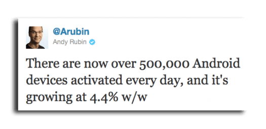 Rubin's tweet about how many Android activations per day