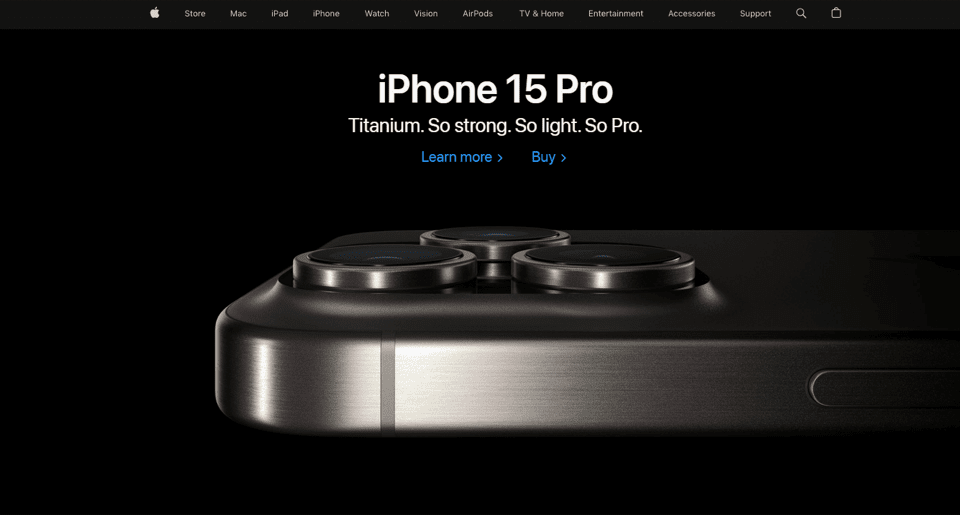Apple’s homepage showing the iPhone 15 Pro