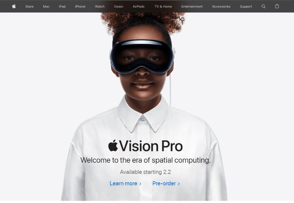 Apple’s homepage showing Vision Pro