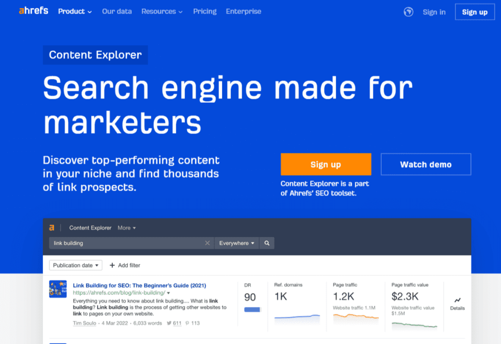 Banner for Ahrefs’ link building tool