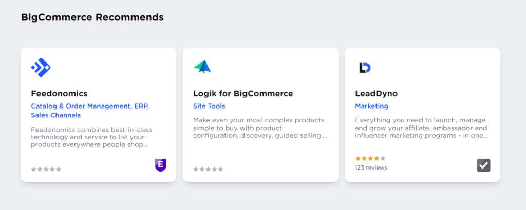 BigCommerce’s app recommendations