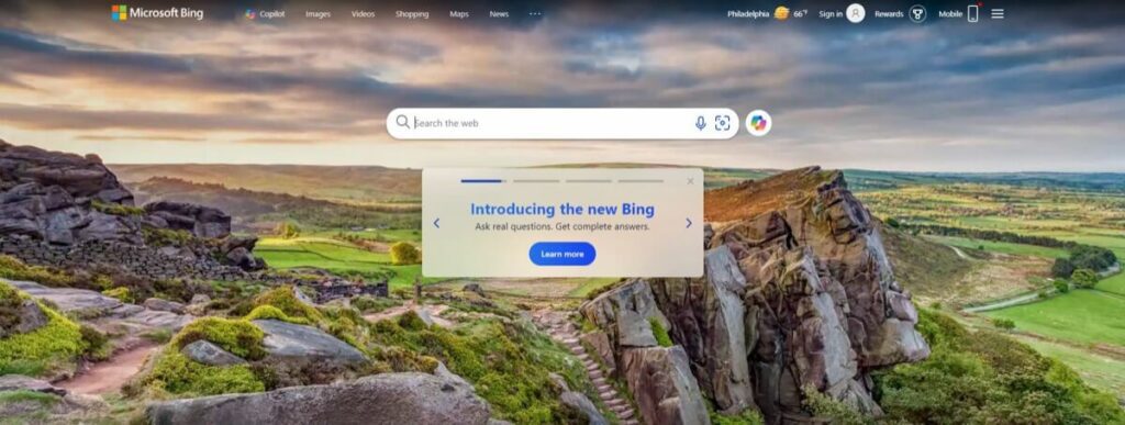 A screenshot of the Bing Maps platform