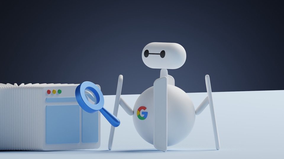a bot with the Google logo perusing a browser window