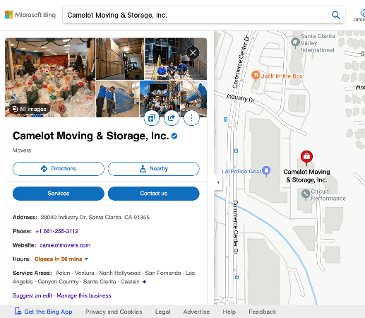 Camelot Moving & Storage Bing Listing