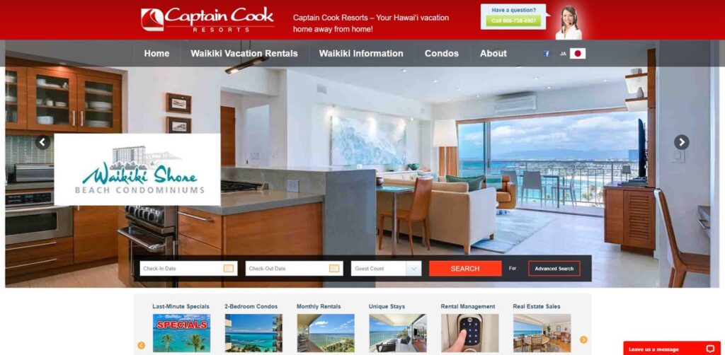 Captain Cook Resorts homepage