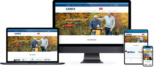 Responsive website design for Carex displayed across desktop, laptop, tablet, and mobile screens