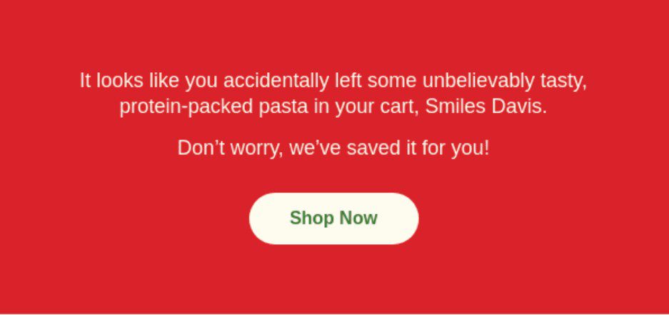 catchy abandoned cart email copy for pasta
