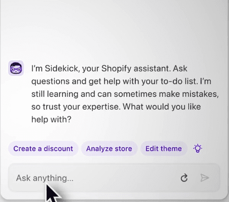 chatbox introducing Shopify’s Sidekick assistant