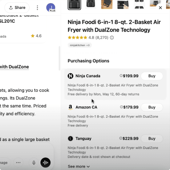 A screenshot of purchases being made in ChatGPT