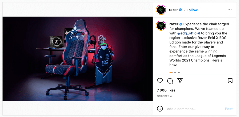 Razer Instagram social media marketing for business posts