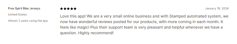 Customer review from Stamped.io
