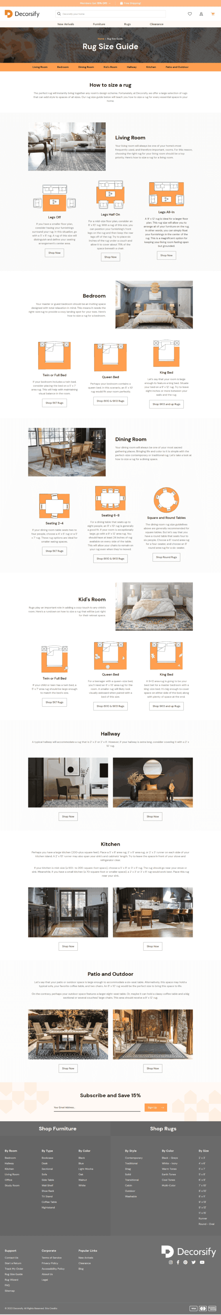Decorsify - Rug Size Guide landing page