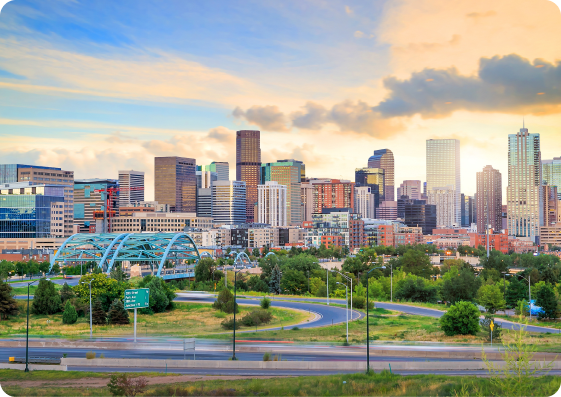 Denver skyline at twilight.