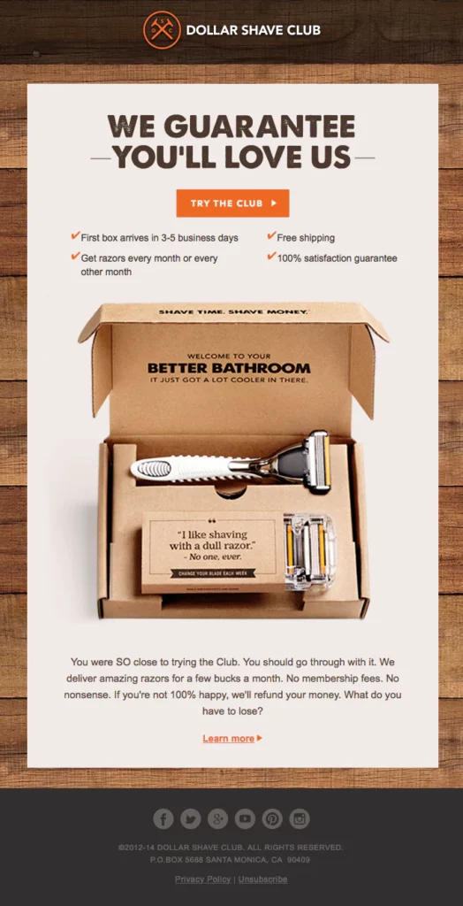 Dollar Shave Club abandoned cart email