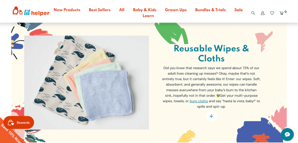 website banner for reusable wipes and clothes