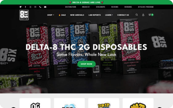 Screenshot of the Eighty Six brand website homepage.