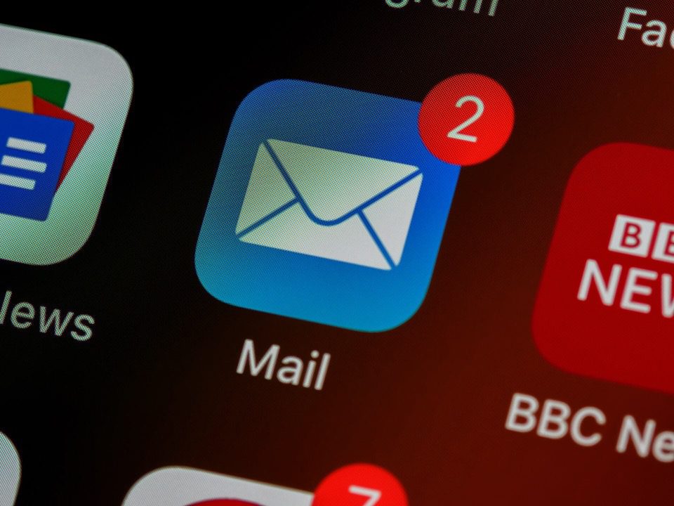 Email App Icon With Red Alert Bubble of Two Notifications