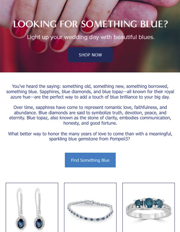 an email advertising jewelry with conversational content