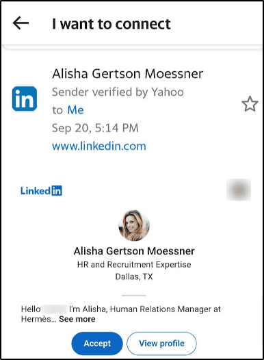 Fake LinkedIn connection request