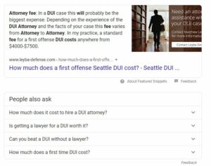 featured snippet for how much does a dui attorney cost