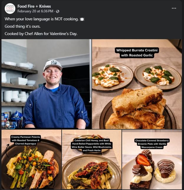 Screenshot of the Food Fire Knives Facebook page