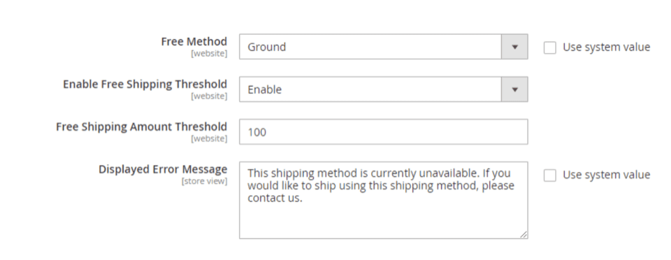 Free shipping method on Magento
