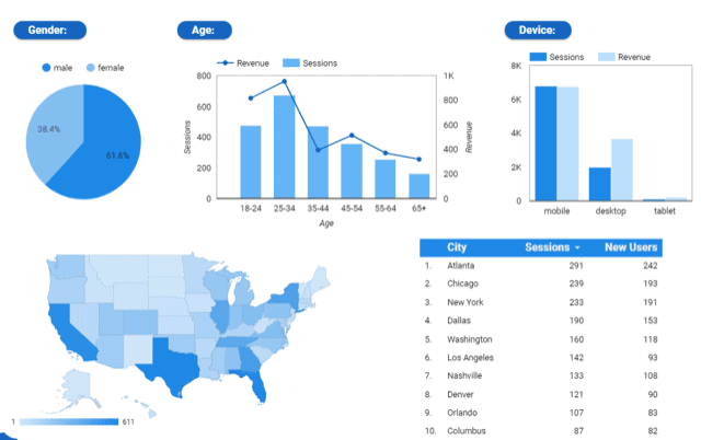 Google Data Studio report for audience demographics