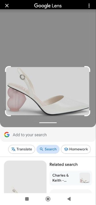 An image search of a shoe on Google Lens