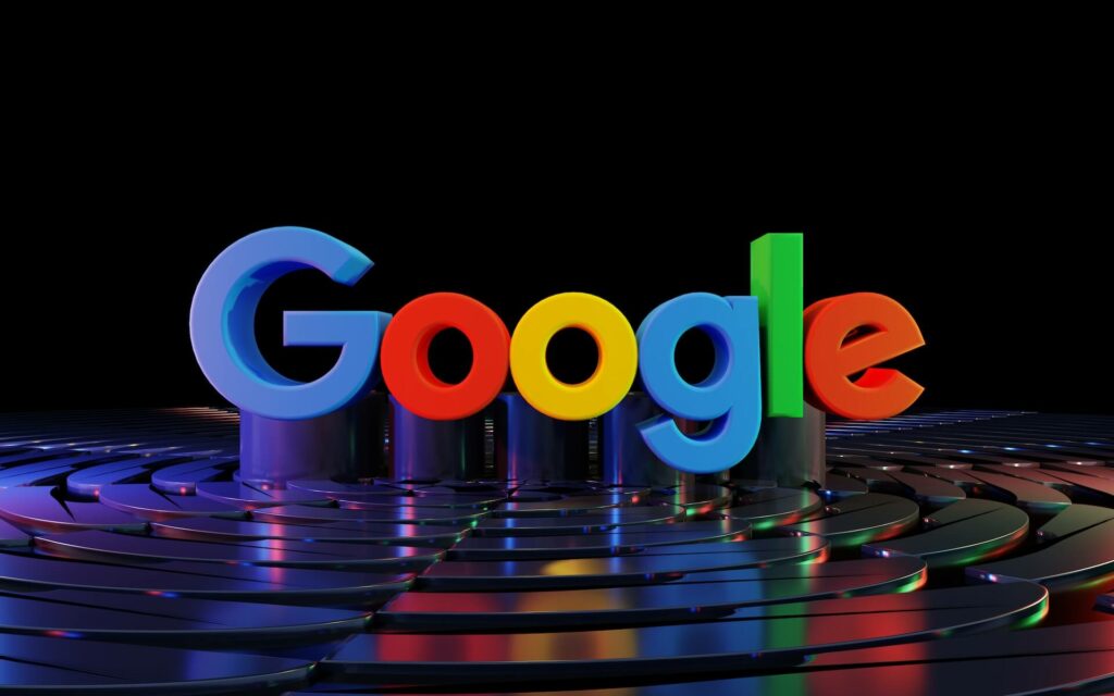 Google logo on a reflective surface