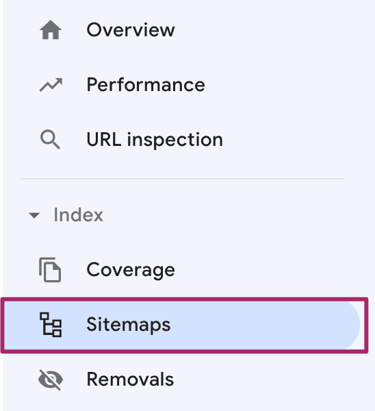 Sidebar inside Google Search Console highlighting sitemaps option