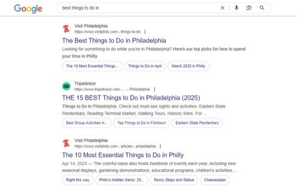 Google search query for “things to do in”