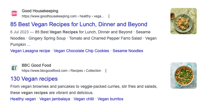 Google Top Search Results for “Vegan Recipes” Incorporating WordPress SEO Keywords