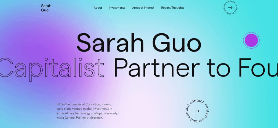 A gradient background on Sarah Guo’s website
