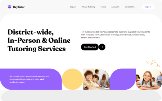 Hey Tutor website homepage.
