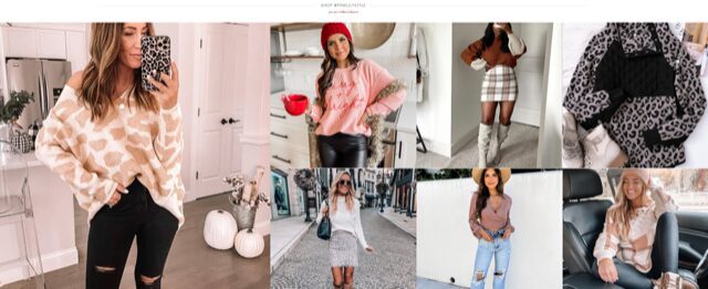 Collage of holiday clothing content on Pink Lily website