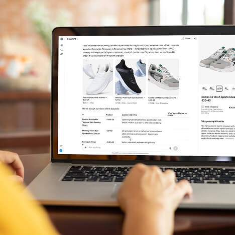 person looking at rubber shoe options in ChatGPT