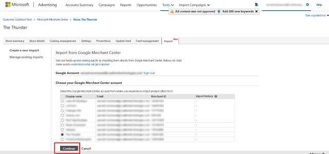 a screenshot of importing a Google Merchant Center feed