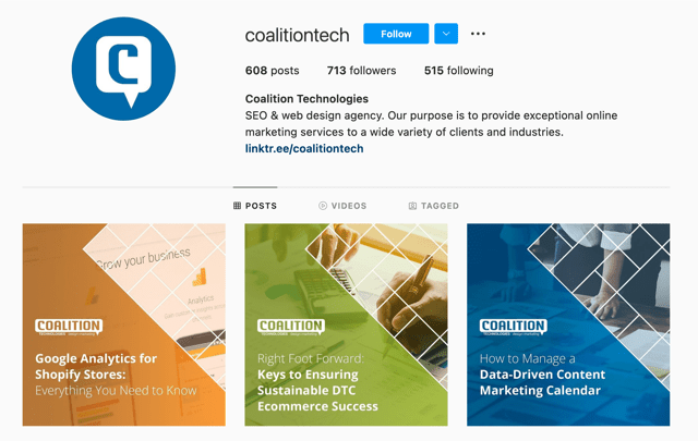 The Instagram account of Coalition Technologies